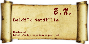 Belák Natália névjegykártya